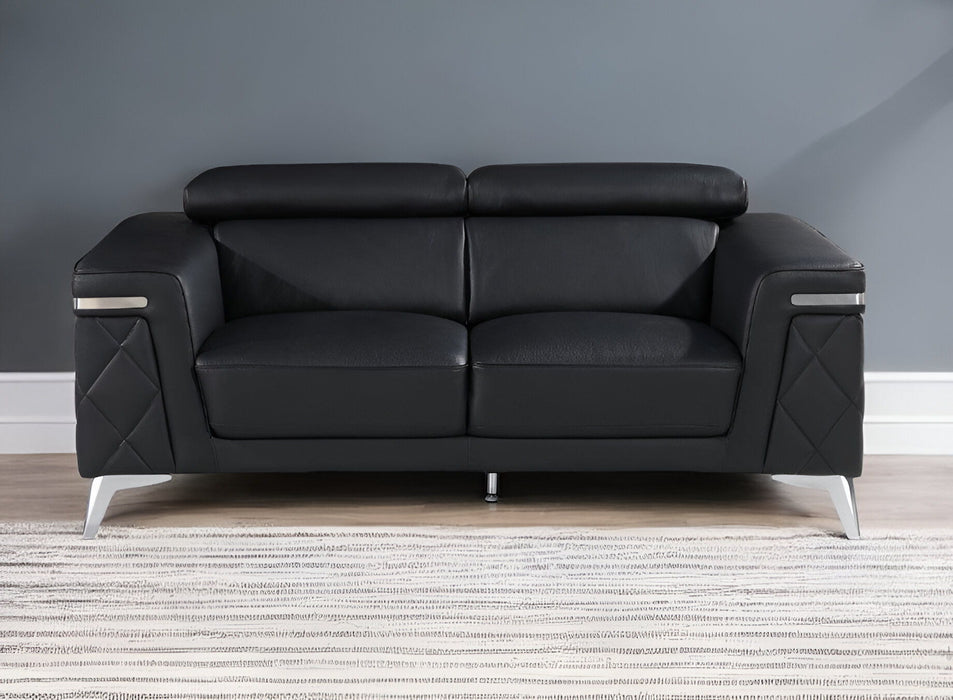 Metallic Leather Loveseat - Black / Silver