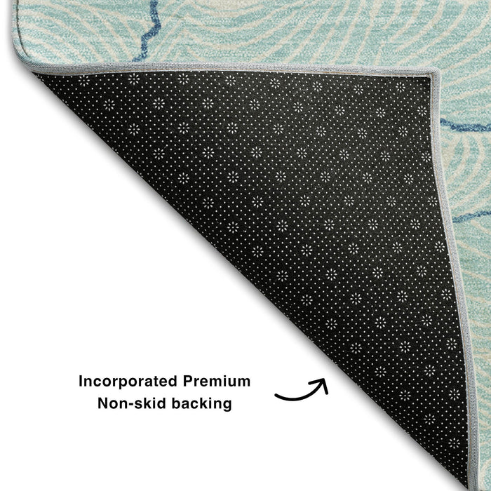 10' X 14' Abstract Washable Area Rug With UV Protection (682175) - Aqua / Teal / Ivory