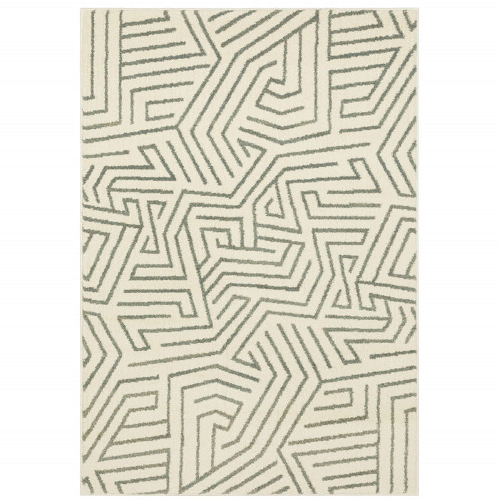 9.8' x 12.8' Geometric Power Loom Area Rug - Gray And Ivory