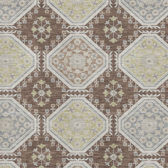 10' X 14' Floral Washable Area Rug With UV Protection (693726) - Chocolate / Beige / Blue