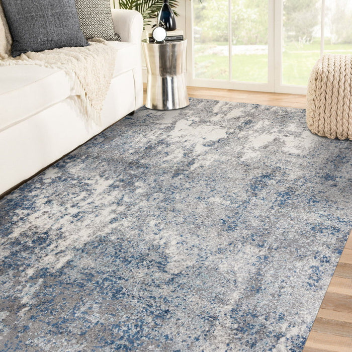 9' x 13' Blue Abstract Power Loom Area Rug - Gray And Light
