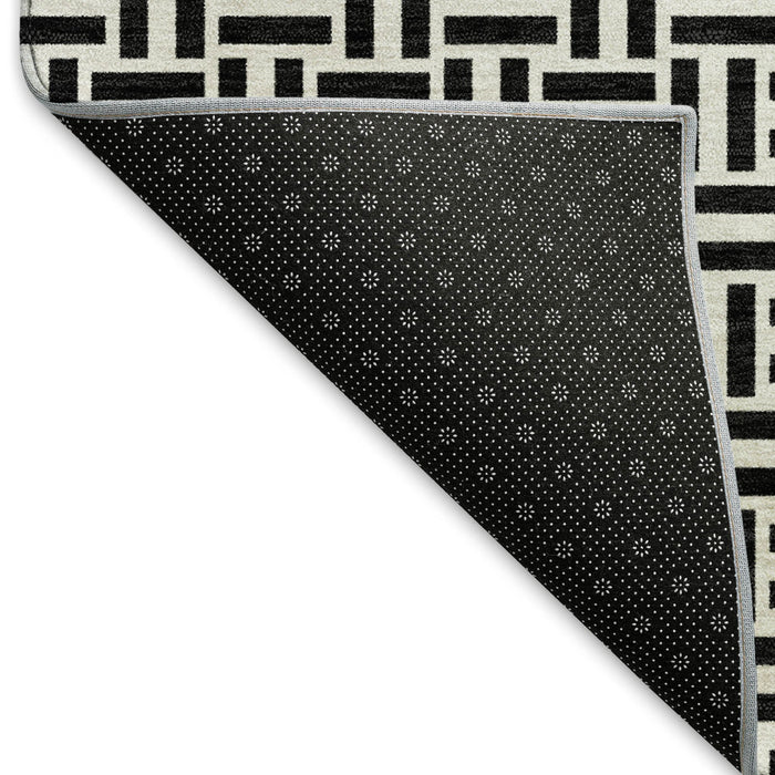 10' X 14' Geometric Washable Area Rug With UV Protection (672392) - Black / Ivory