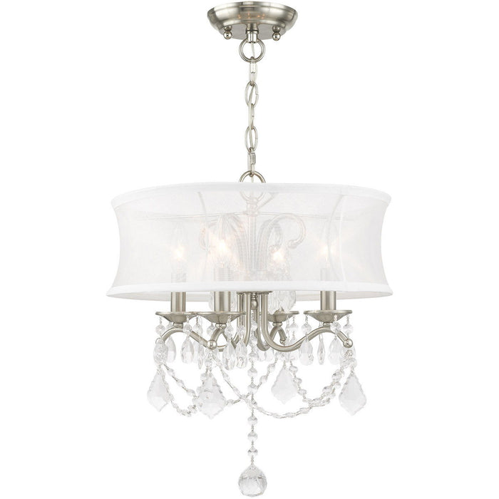18" Four Light Dimmable Chandelier With Shades - Nickel