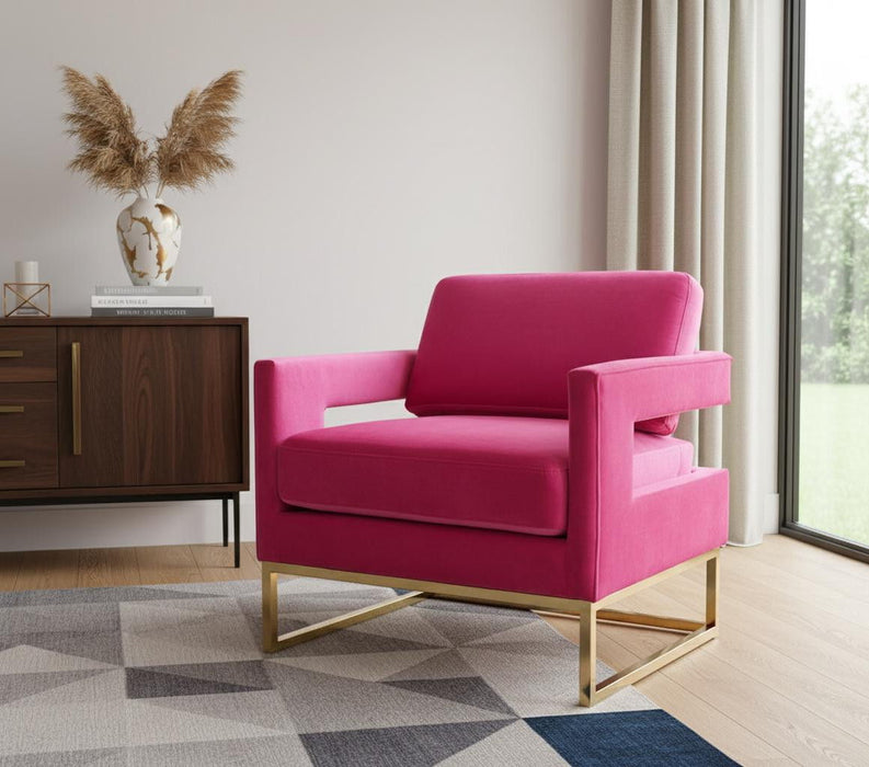 Stylish Velvet And Steel Chair - Pink And Gold