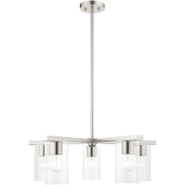 17" Five Light Dimmable Chandelier With Shades - Nickel