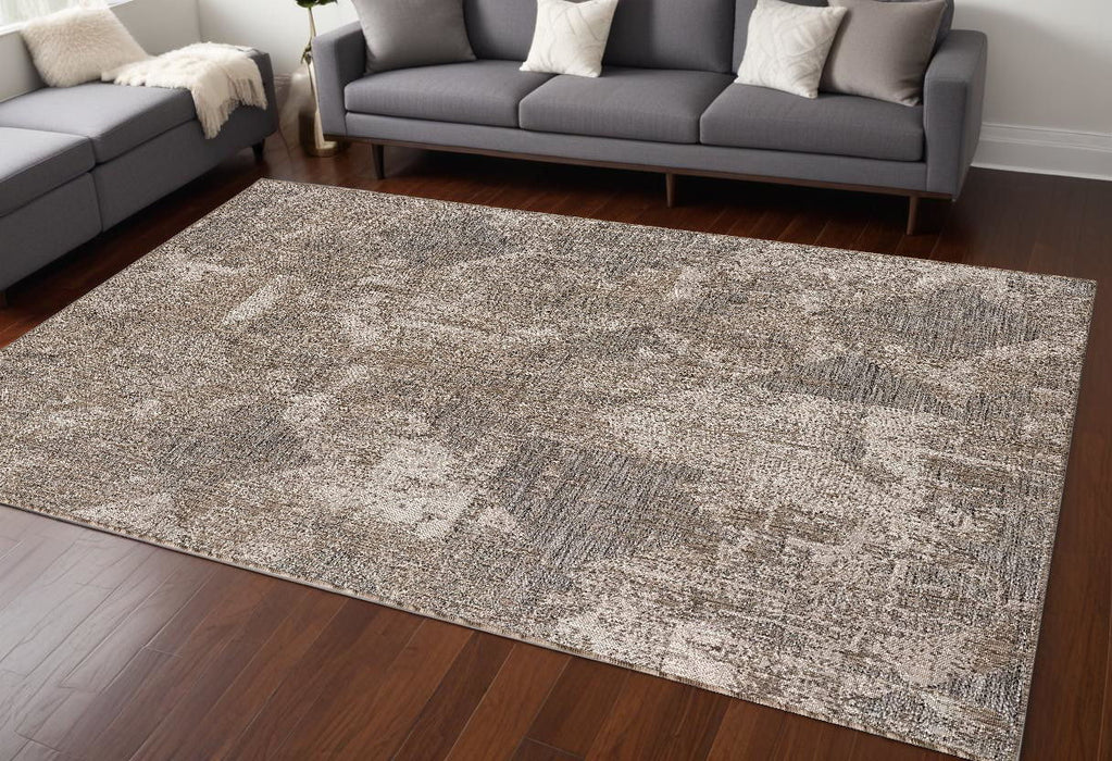 8' x 10' Abstract Polypropylene Rectangle Area Rug - Gray And Ivory