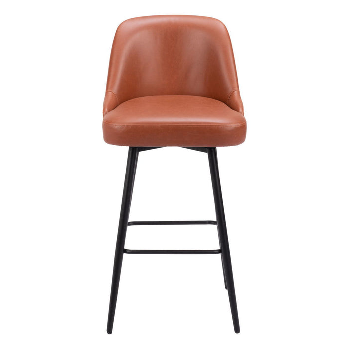 Faux Leather And Steel Bar Height Swivel Bar Chair - Brown And Black