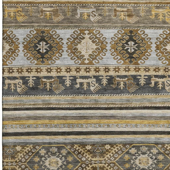 10' X 14' Medallion Washable Area Rug With UV Protection (695246) - Chocolate / Ivory / Gray