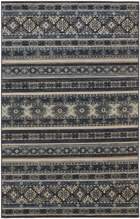 12.8' x 15' Geometric Power Loom Distressed Area Rug - Blue Gray