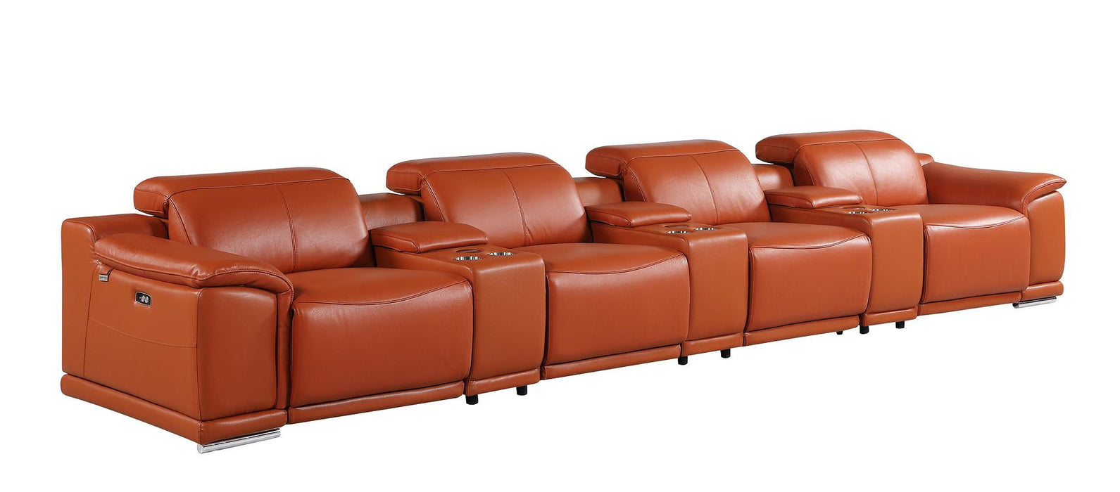 Italian Leather Reclining Metal USB Sofa (720413) - Camel