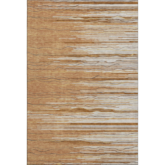 10' X 14' Striped Washable Area Rug With UV Protection (678407) - Rust / Ivory / Gold
