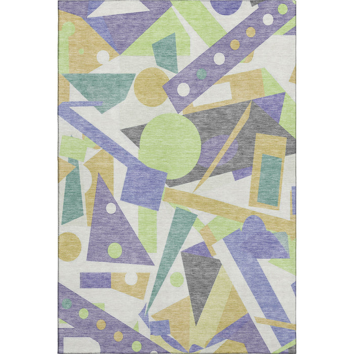 10' X 14' Geometric Washable Area Rug With UV Protection (697392) - Lavender / Lime Green / Gold