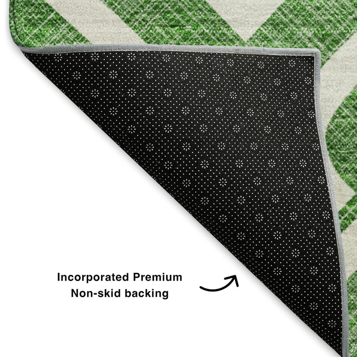 10' X 14' Geometric Washable Area Rug With UV Protection (652497) - Emerald / Ivory