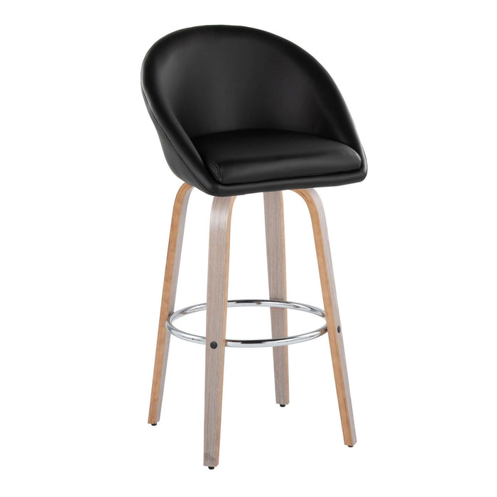 Matisse - 30" Highback Fixed-Height Barstool With Swivel And Round Chrome Metal Footrest (Set of 2) - Light Gray Wood