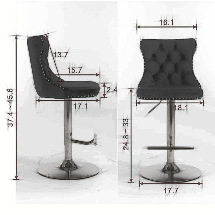 Set of 2 Giga modern upholstered swivel barstools with adjustable height, tufted backs, ideal for kitchen island or home pub.