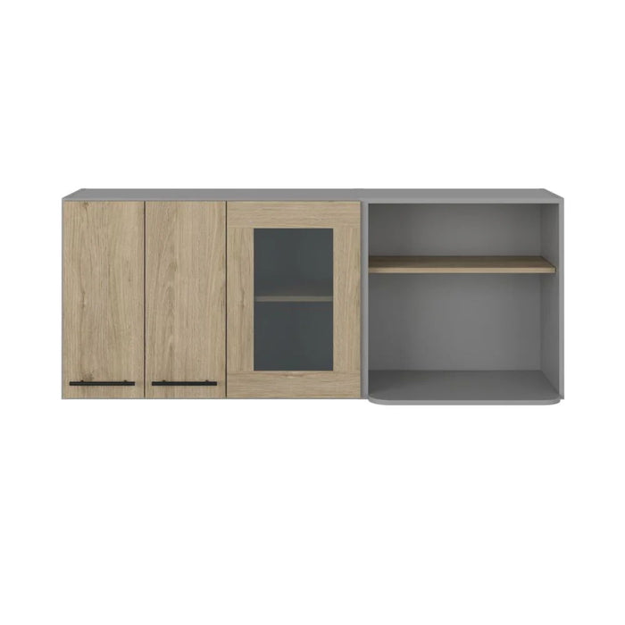 24" Wood Wall Mounted Kitchen Cabinet With Three Doors - Gray And Natural