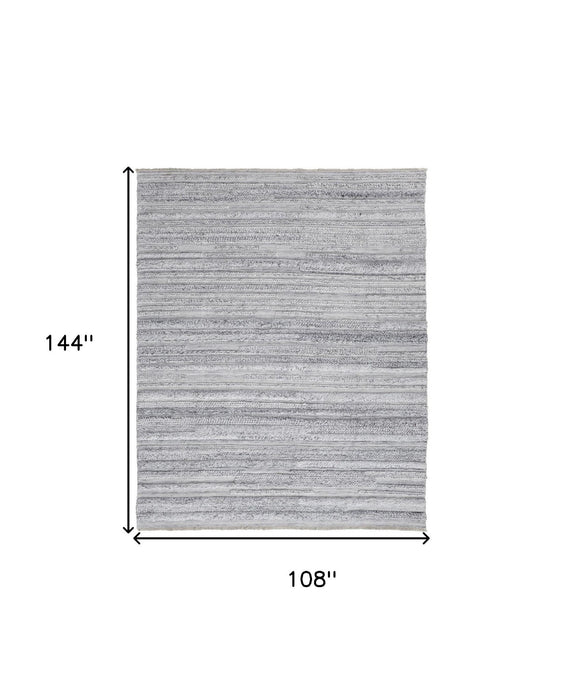 9' x 12' Striped Hand Woven Stain Resistant Area Rug - Gray Silver And Ivory