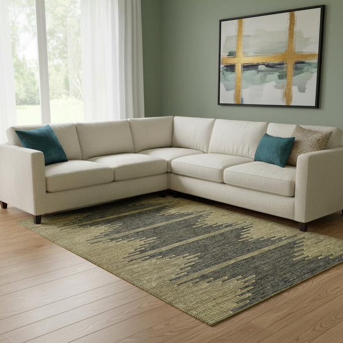 10' X 14' Abstract Washable Area Rug With UV Protection (653701) - Graphite / Gold