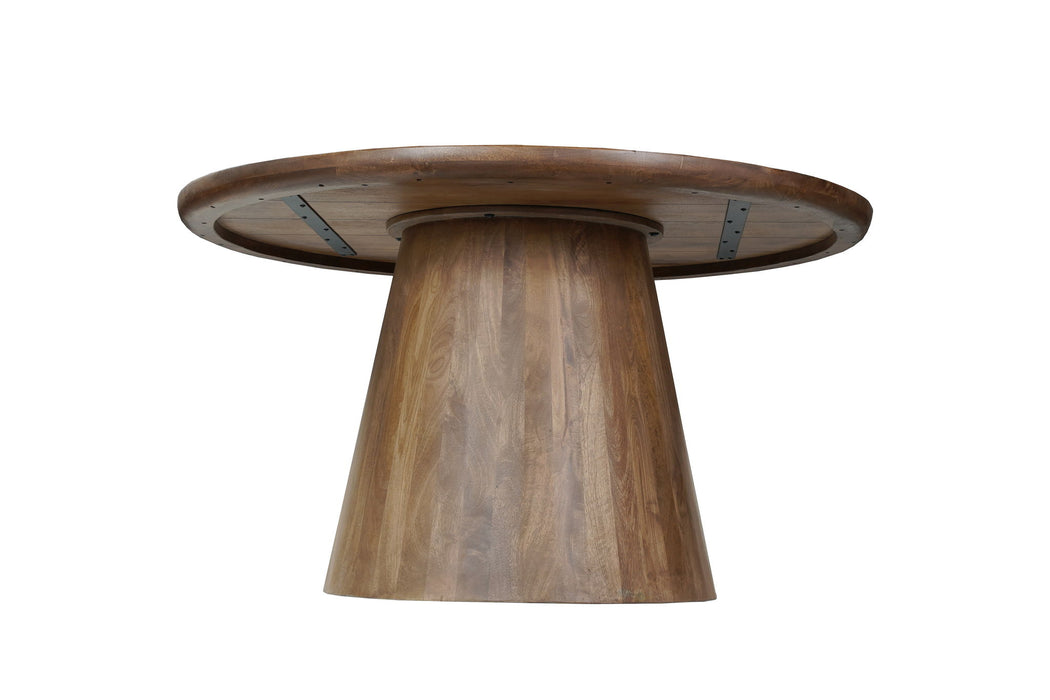 54" Solid Wood Pedestal Base Round Top Dining Table - Brown