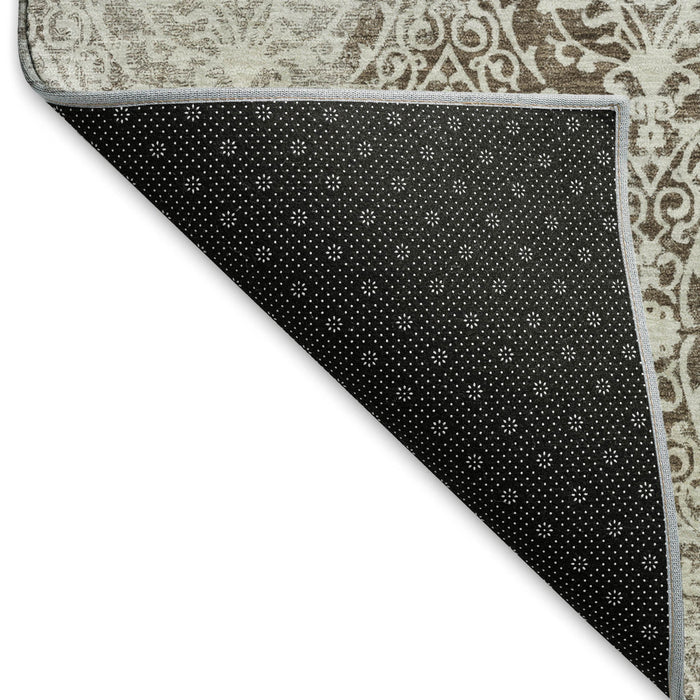 10' X 14' Damask Washable Area Rug With UV Protection (692082) - Chocolate / Ivory