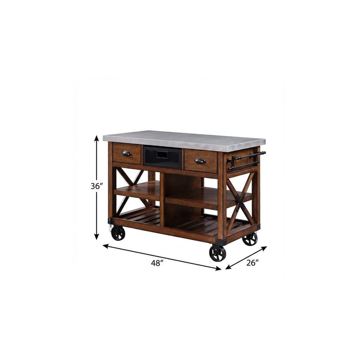 48" Rolling Kitchen Cart With Storage - Dark Brown