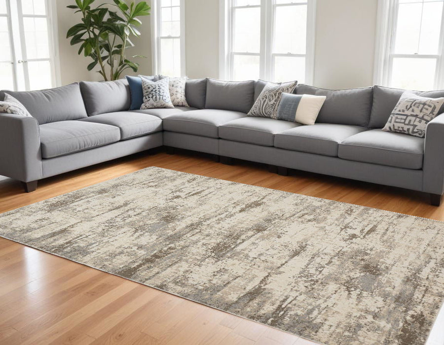 9' x 12' Abstract Area Rug - Ivory And Brown