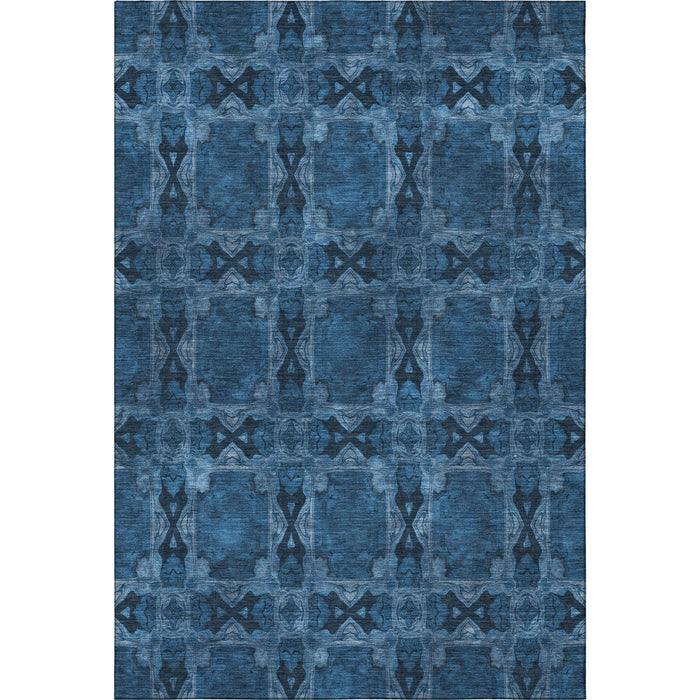 10' X 14' Floral Medallion Washable Area Rug With UV Protection (649504) - Navy Blue / Gray