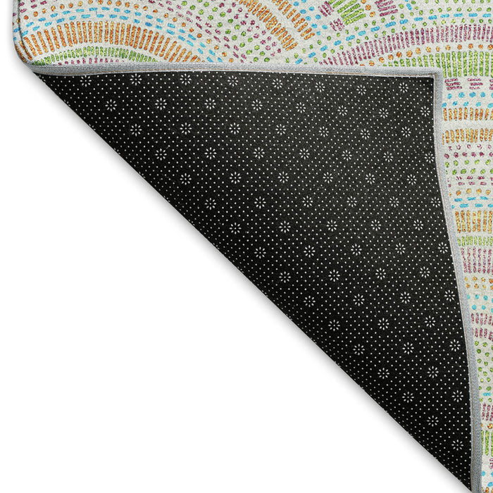 10' X 14' Geometric Washable Area Rug With UV Protection (677717) - Pearl / Orange / Green