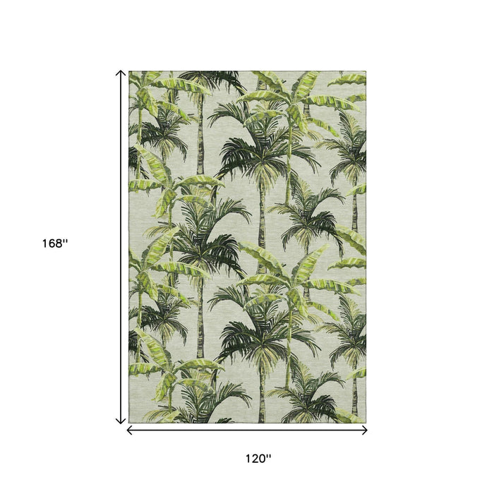 10' X 14' Geometric Washable Area Rug With UV Protection (646367) - Green / Ivory / Charcoal