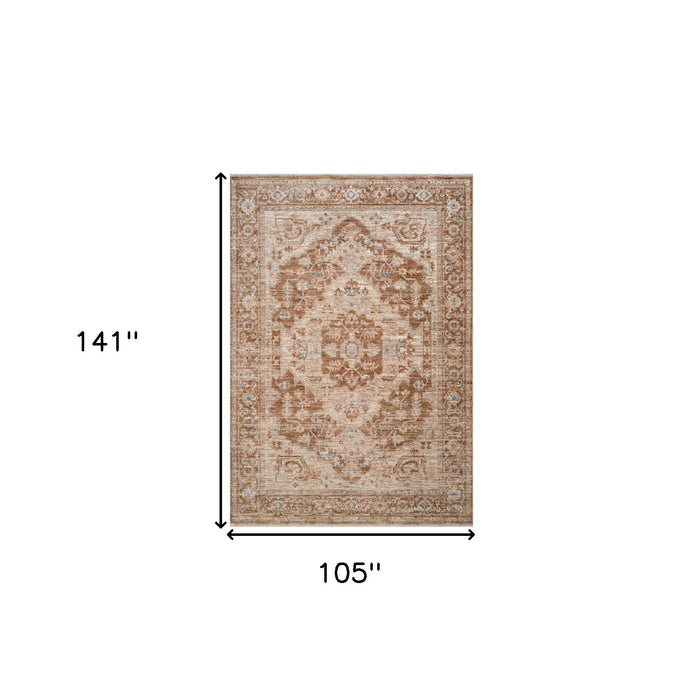 9' X 12' Floral Medallion Area Rug With Fringe - Sand And Brown
