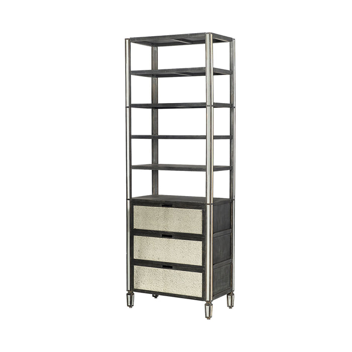 Mirrored Four Tier Bookcase With Three Drawers - Dark Brown