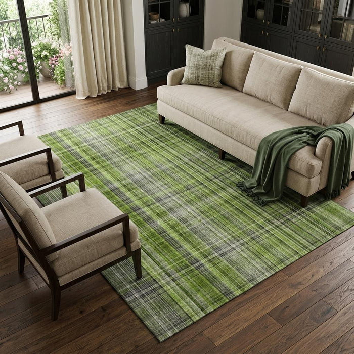 10' X 14' Plaid Washable Area Rug With UV Protection (648274) - Green / Gray / Ivory