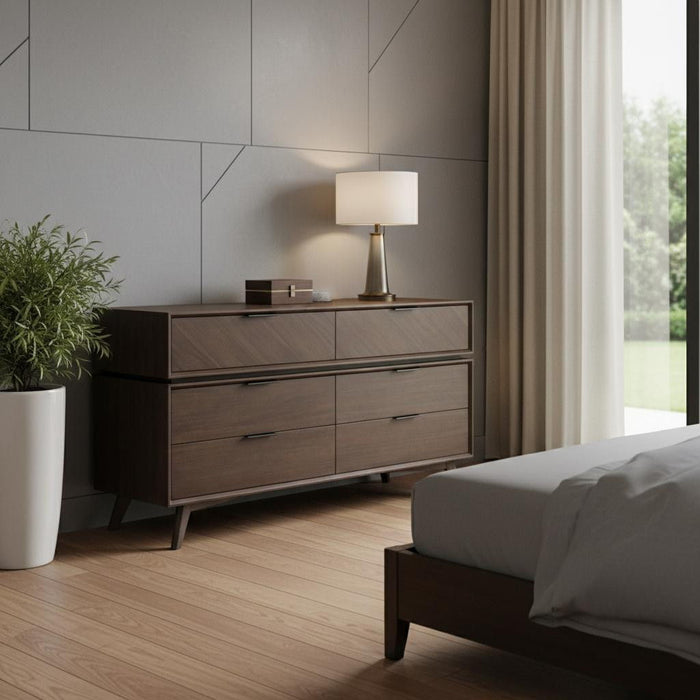 Six Drawer Double Dresser - Dark Brown