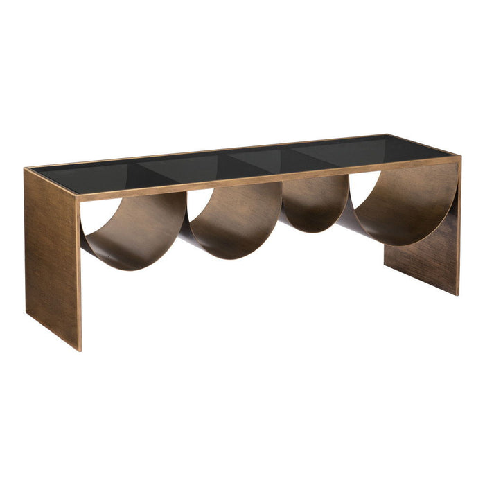 48" Mirro Glass And Steel Solid Coffee Table - Black And Brass