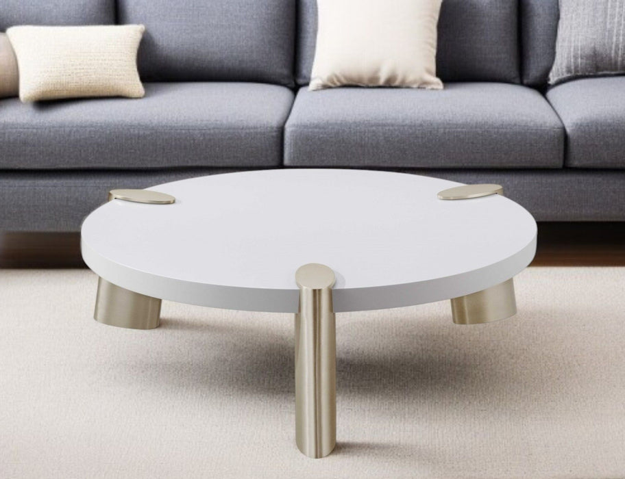 Stainless Steel Round Coffee Table - White And Gold