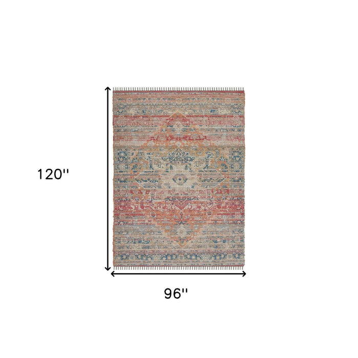 8' X 10' Transitional Oriental Hand Woven Area Rug With Fringe - Blue