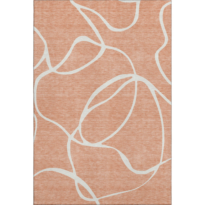 10' X 14' Abstract Washable Area Rug With UV Protection (678682) - Salmon / Ivory