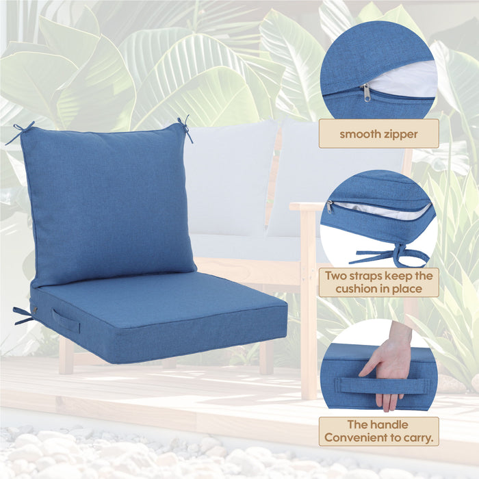 Giga navy blue outdoor deep seat cushion set with removable covers, adjustable straps, fade-resistant waterproof fabric for patio furniture.