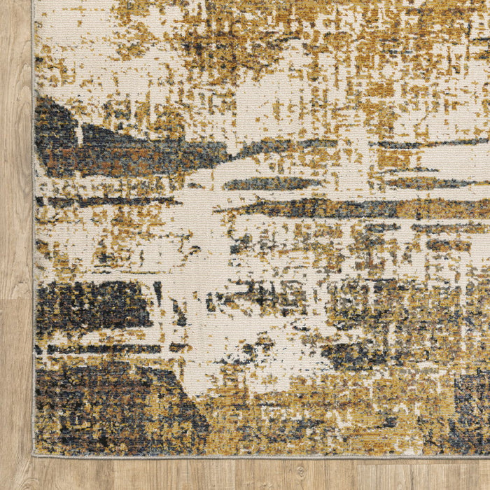 10' x 13' Abstract Power Loom Stain Resistant Area Rug - Gold Brown Rust Gray Blue And Beige