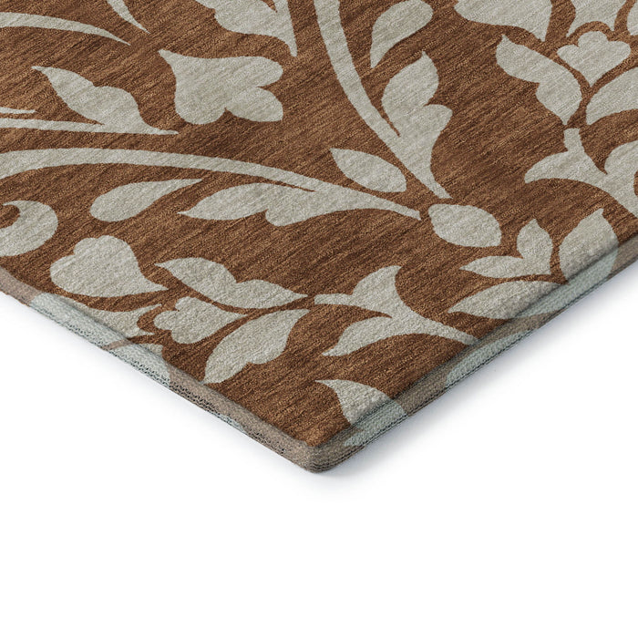 10' X 14' Floral Washable Area Rug With UV Protection (669636) - Rust / Beige