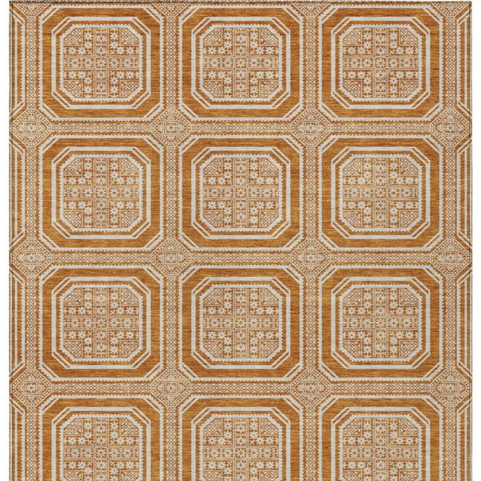 10' X 14' Geometric Washable Area Rug With UV Protection (693846) - Terra Cotta / Ivory