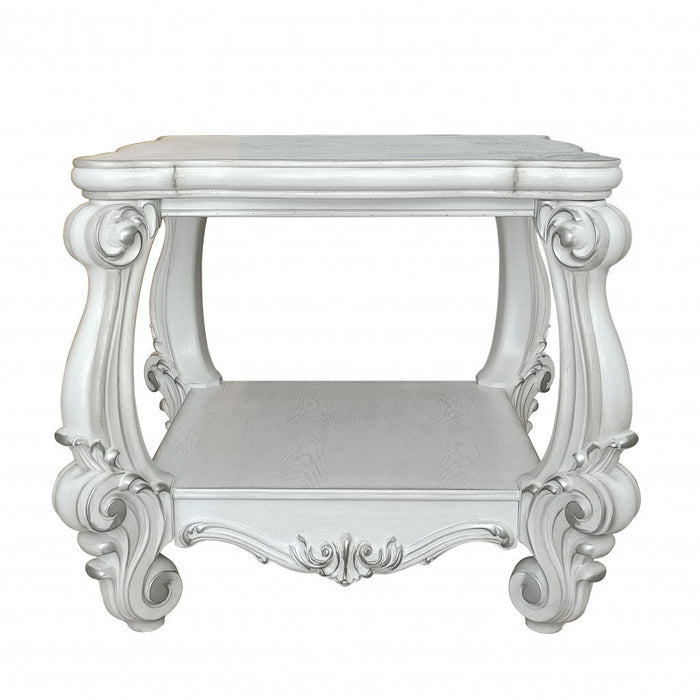 Manufactured Wood Square Scroll End Table With Shelf - Antiqued White