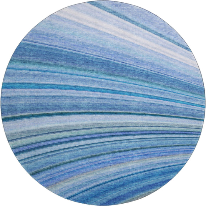 8' Abstract Washable Round Rug With UV Protection (650341) - Blue / Ivory / Gold