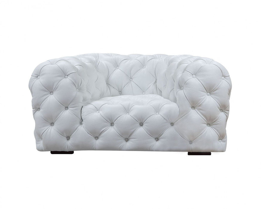 Top Grain Leather Tufted Chesterfield Chair - White And Black