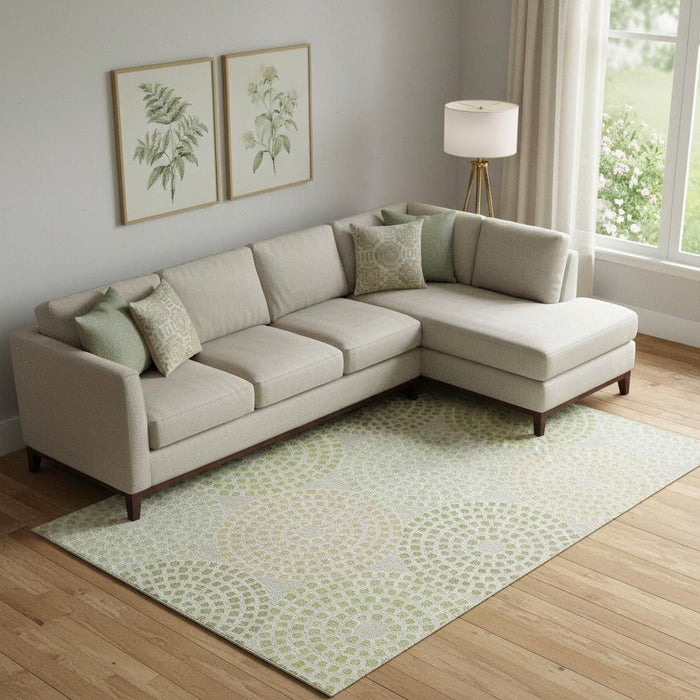 10' X 14' Geometric Washable Area Rug With UV Protection (670093) - Artichoke Green / Beige / Ivory