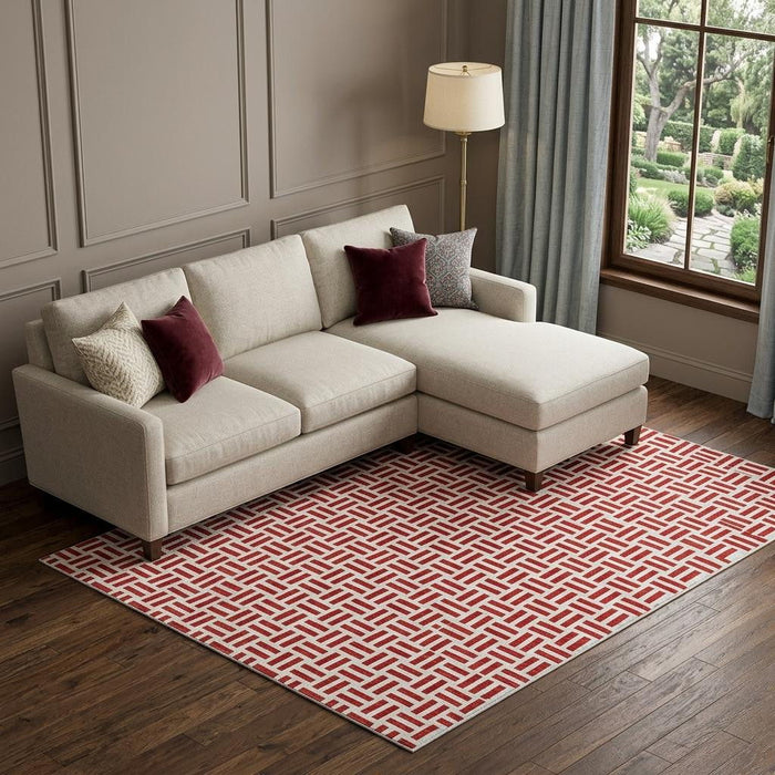 10' X 14' Geometric Washable Area Rug With UV Protection (677273) - Red / Ivory