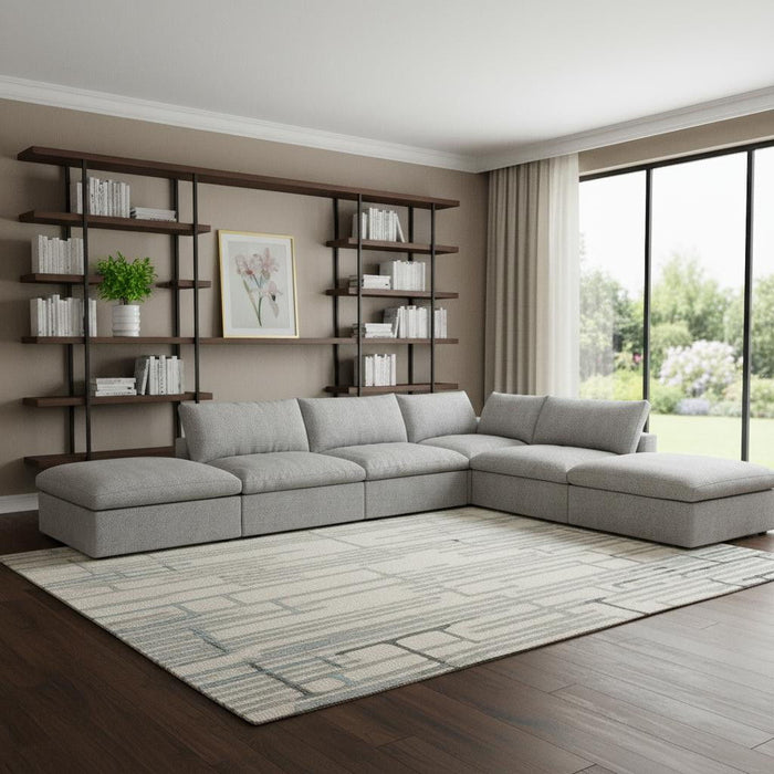 Two Piece Living Room Set Blend Modular Sofa With Ottoman Storage - Light Gray