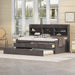 Giga Captain Bed with built-in bookshelves, three storage drawers, and a trundle bed for versatile sleeping and storage.