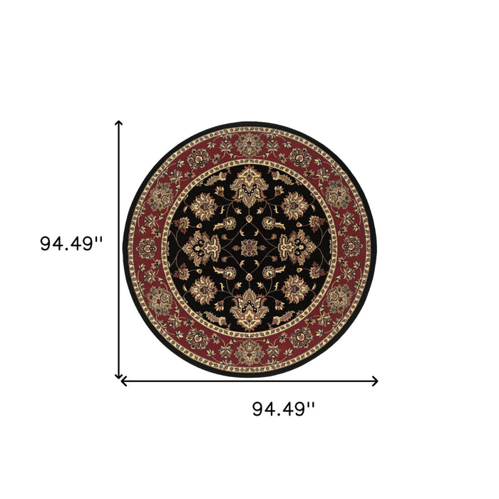 8' Floral Round Rug - Black And Red