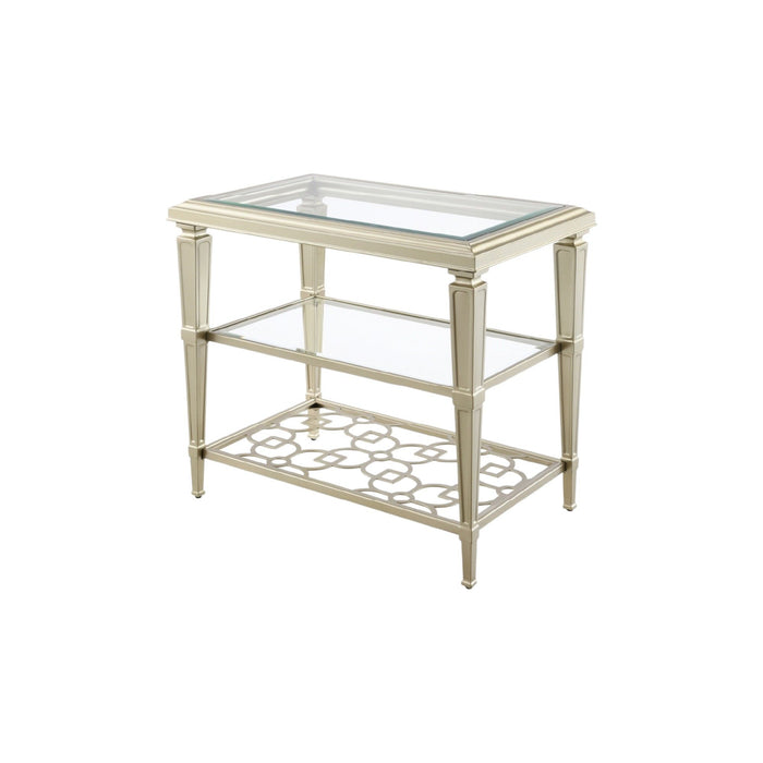 Tempered End Table With Two Shelves - Clear / Clear